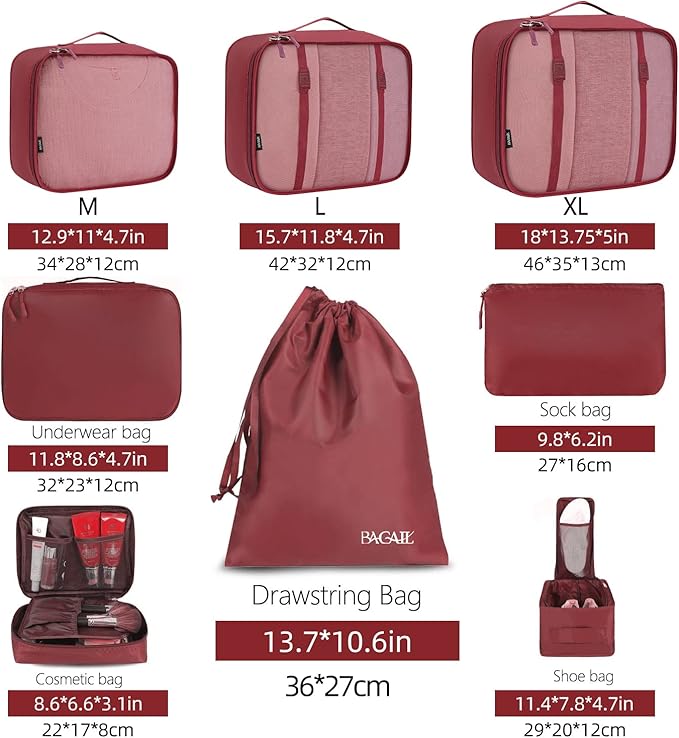 BAGAIL 8 Set Packing Cubes Luggage Packing Organizers - Image 2