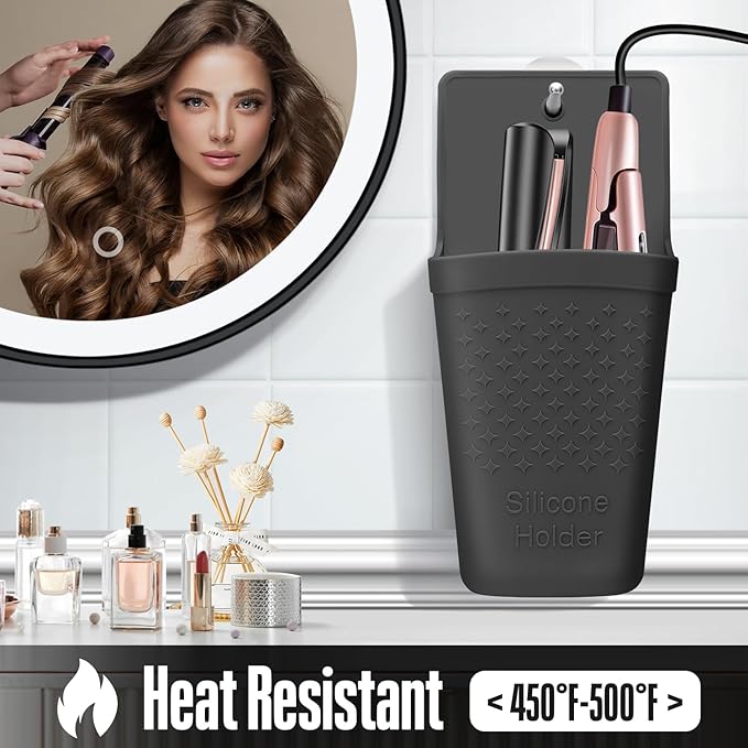 2 Pack Heat Resistant Silicone Hair Iron Mat and Pouch,Portable Travel Hair Straightener Mat and Holder for Hair Styling Tools.(Black)