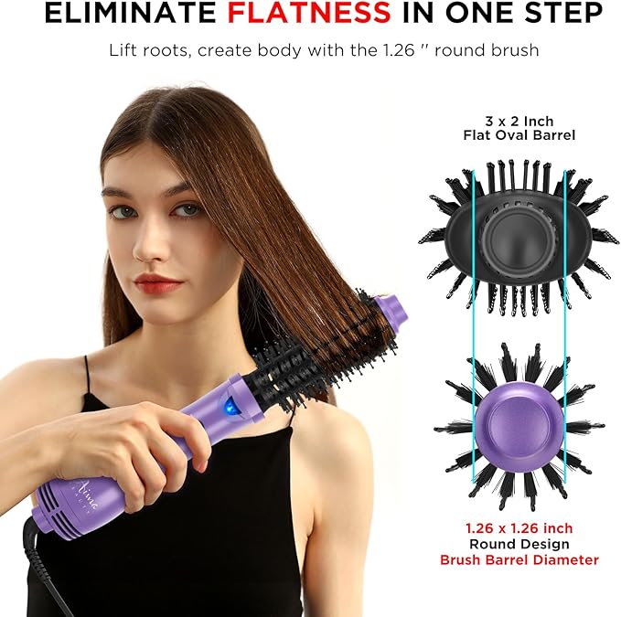 Hot Air Brush, Aima Beauty Salon One-Step Hair Dryer and Volumizer, 4-in-1 Hair Dryer Brush, Hair Styling Tools, Purple-Round