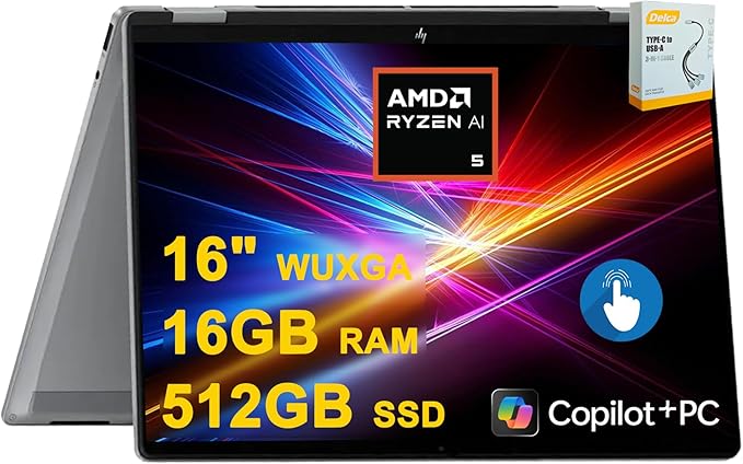 HP OmniBook X Flip Copilot+ AI PC 2-in-1 Laptop | 16" WUXGA Touch | AMD 6-core by HP