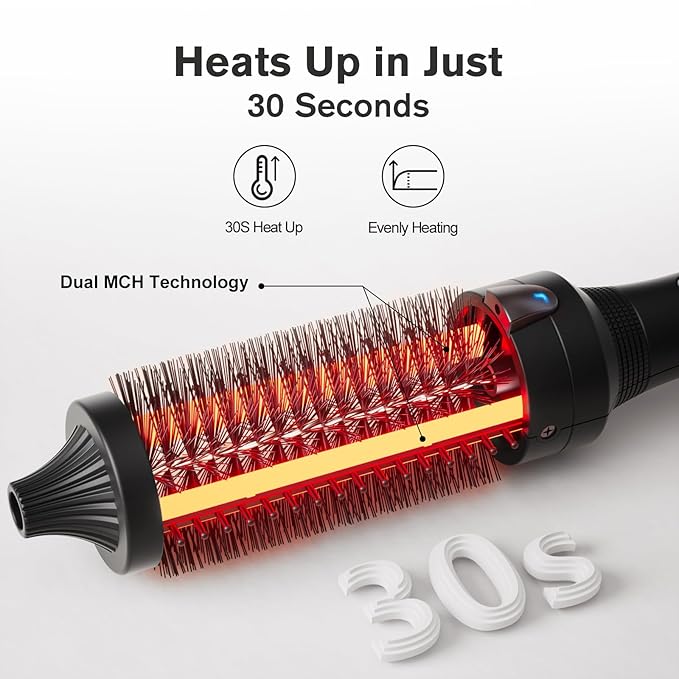 K&K Thermal Brush, Blowout Boost Ionic Round Heated Hot Brush, to Make Hair Smoother & Shinier, Easy to Use, Not for Blow Drying, 38mm Barrel,Dual Voltage, US Plug, Jet Black