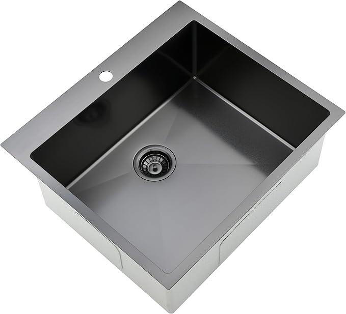 Comllen 25 x 22 Inch Drop In Black Kitchen Sink, Topmount 16 Gauge Stainless - Image 2