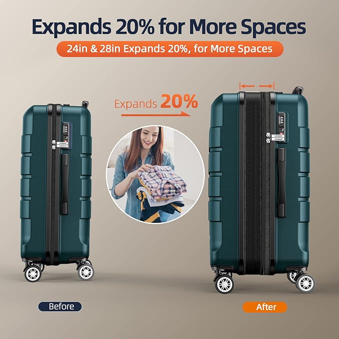 SHOWKOO Luggage Sets Expandable Suitcase Double Wheels TSA Lock - Image 5
