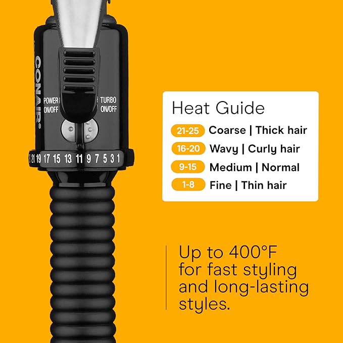 Conair Instant Heat 1-Inch Curling Iron, 1-Inch Barrel Produces Classic Curls, Hair Curler for Short, Medium, and Long Hair, 25 Heat Setting Hair Curling Iron, Black
