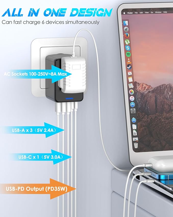 Universal Travel Adapter 35W PD Fast Charging Offers 3 USB-A Ports, 2 USB-C - Image 3