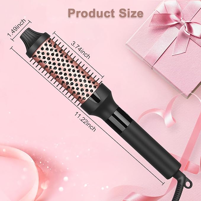 hopopower 1.25/1.5 Inch Curling Iron Brush Ceramic Double PTC Heated Round Hair Curling Comb, Tourmaline Ionic Hot Hair Curler Thermal Brush Blowout Dual Voltage for Traveling (1.5inch)