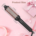 hopopower 1.25/1.5 Inch Curling Iron Brush Ceramic Double PTC Heated Round Hair Curling Comb, Tourmaline Ionic Hot Hair Curler Thermal Brush Blowout Dual Voltage for Traveling (1.5inch)