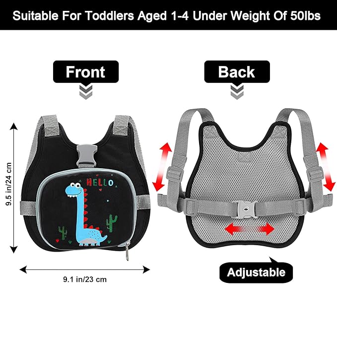 Accmor Toddler Harness Leash+ Reflective Anti Lost Wrist Link, Cute Dinosaur - Image 2