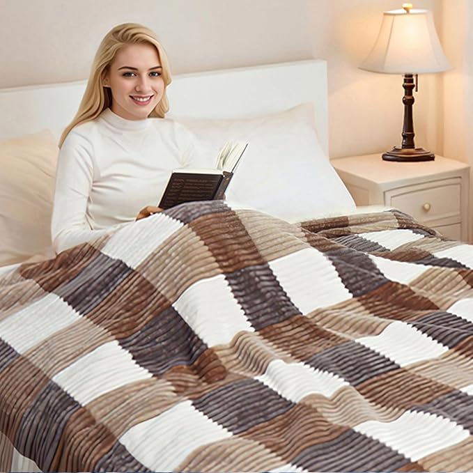 PU MEI Sherpa Blanket Full/Queen Plaid Thick Bed Blanket, 90”*80” Super Soft - Image 4