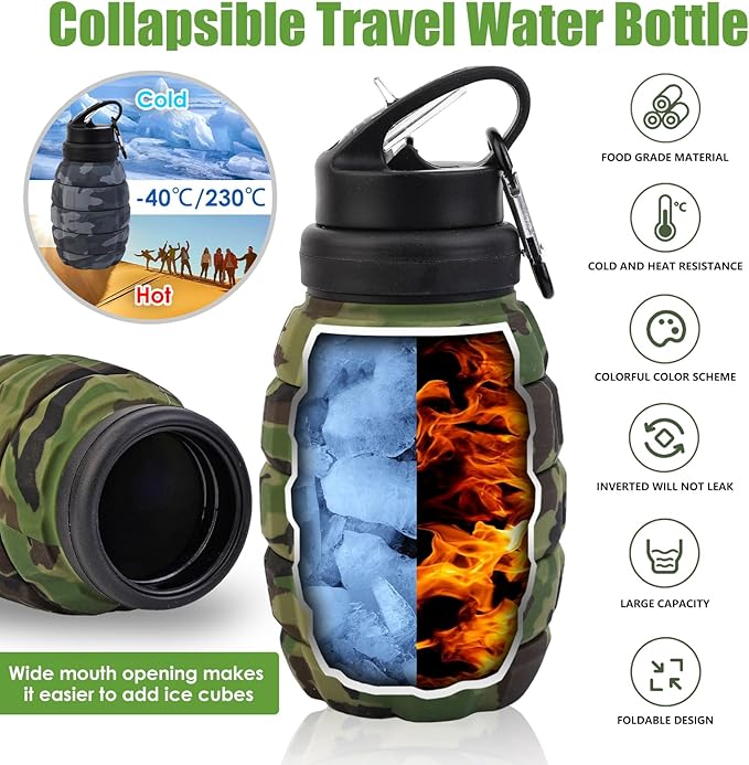 Collapsible Travel Water Bottle18oz, Reuseable Silicone Foldable Water Bottles - Image 6