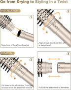 7MAGIC 6 in 1 Multi Hair Styler Dryer Brush, 110,000 RPM High-Speed, Negative Ionic, Fast Drying for Professional Blow Dry, Curling, Volumizing, Straightening and Styling, Gold