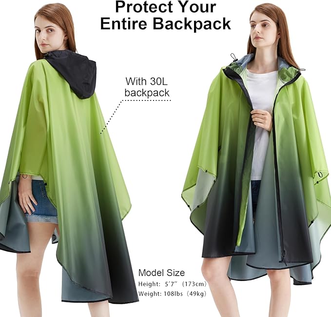 Rain Poncho Jacket Coat Hooded Zipper Style - Image 5