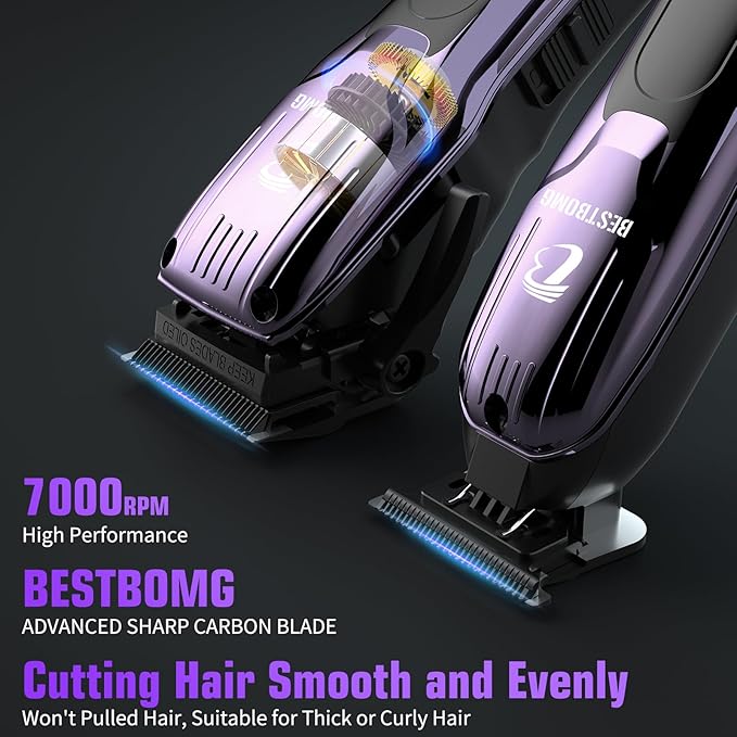 BESTBOMG® Professional Hair Clippers for Men, Professional Barber Clippers and Trimmer Set, Mens Cordless Hair Clipper for Barbers Haircut Kit, BS-808C (Blue)