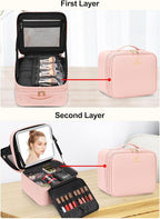 Travel Makeup Bag with LED Mirror Double Layer Makeup Case with Lighted Mirror - Image 2