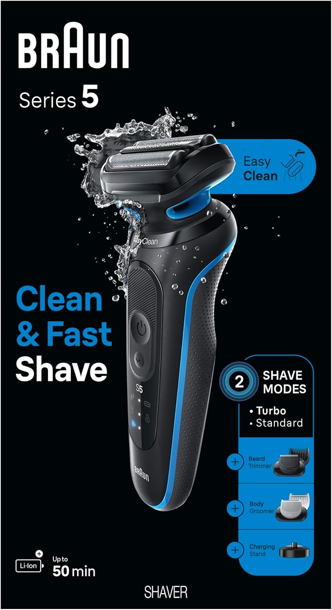 Braun Electric Shaver for Men, Series 5 5150cs, Wet & Dry Shave, Turbo Shaving - Image 8