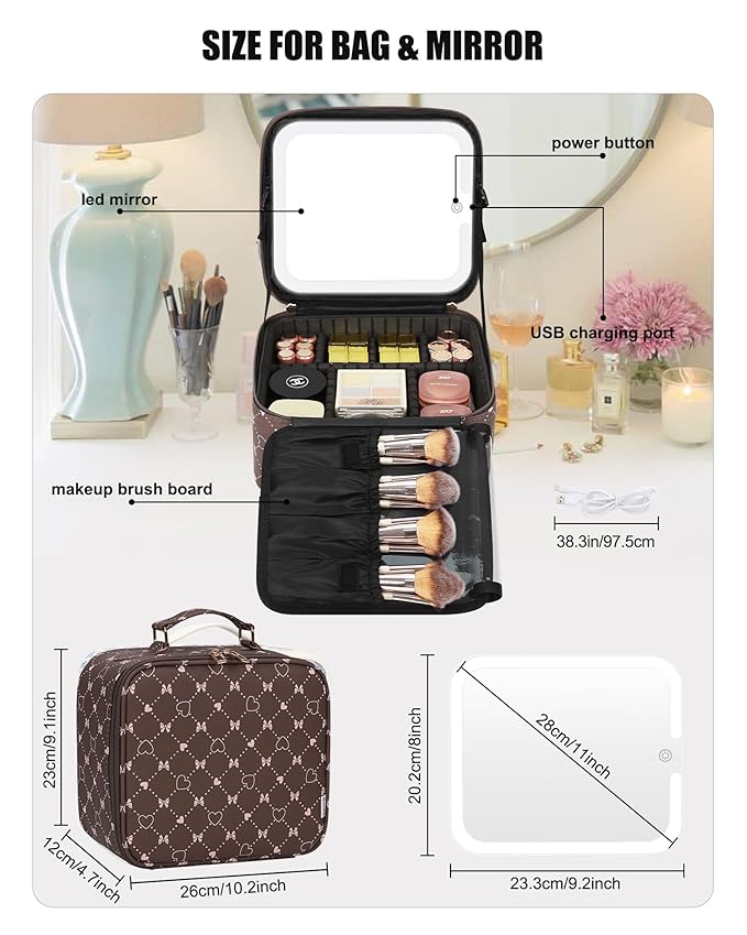 Relavel Travel Makeup Bag With LED Mirror, Portable Cosmetic Organizer Bag with - Image 2