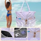 LEDAOU Large Beach Tote Bag Women Waterproof Sandproof Zipper Beach Tote Bag - Image 2