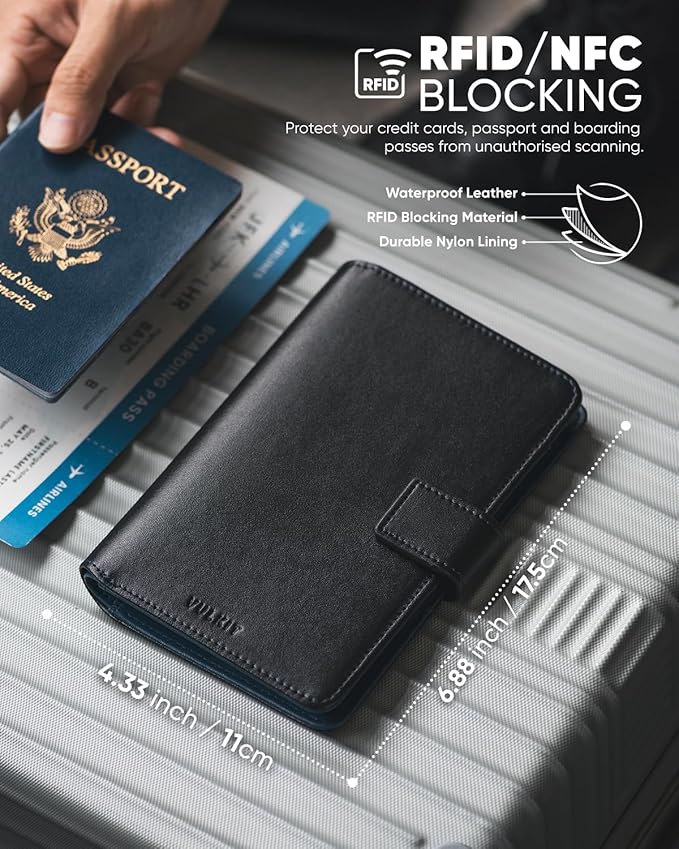 VULKIT Passport Holder with Airtag Holder RFID Blocking Passport Wallet Travel - Image 3