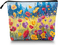 Cosmetic Bags Travel Makeup Toilet Case Waterproof Pouch for Women Girls 6.7X9.45inches - Oil Painting of A Colorful Poppy Field