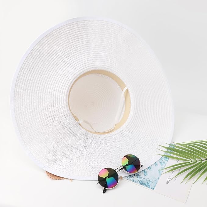 DRESHOW Beach Hats for Women Big Straw Wide Brim Summer Hat Floppy Foldable - Image 6