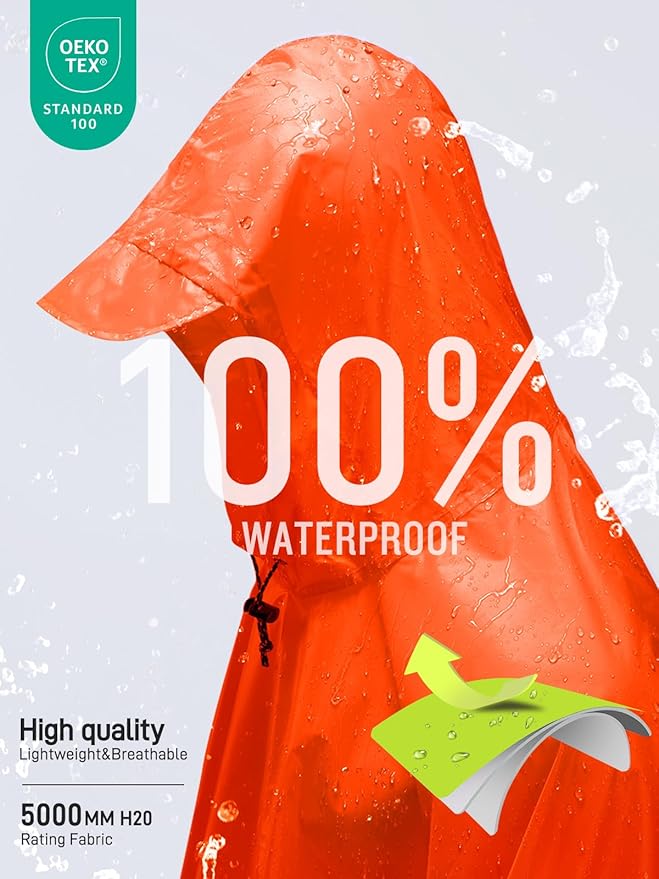 SaphiRose Hooded Rain Poncho Waterproof Raincoat Jacket - Image 3