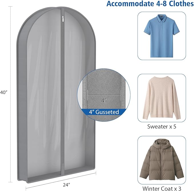Zilink 40" Suit Bags for Closet Storage Clear Mink Coat Storage Bag Hanging - Image 3