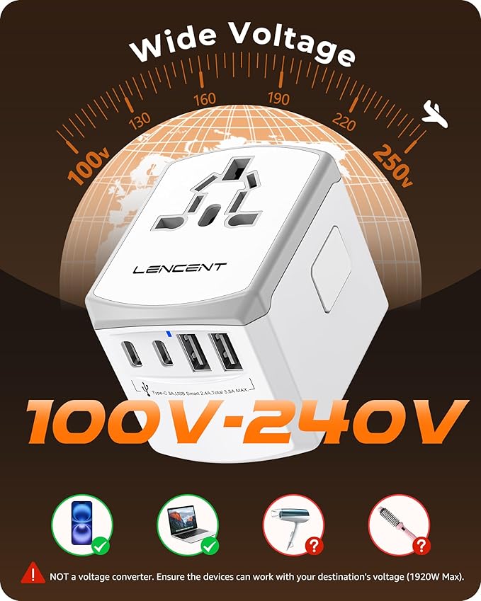 LENCENT Universal Travel Power Adapter, International AC Plug Adaptor - Image 7