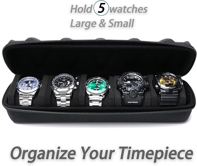 5 slots Hard men's watch travel case, Portable zipper storage organizer box - Image 2