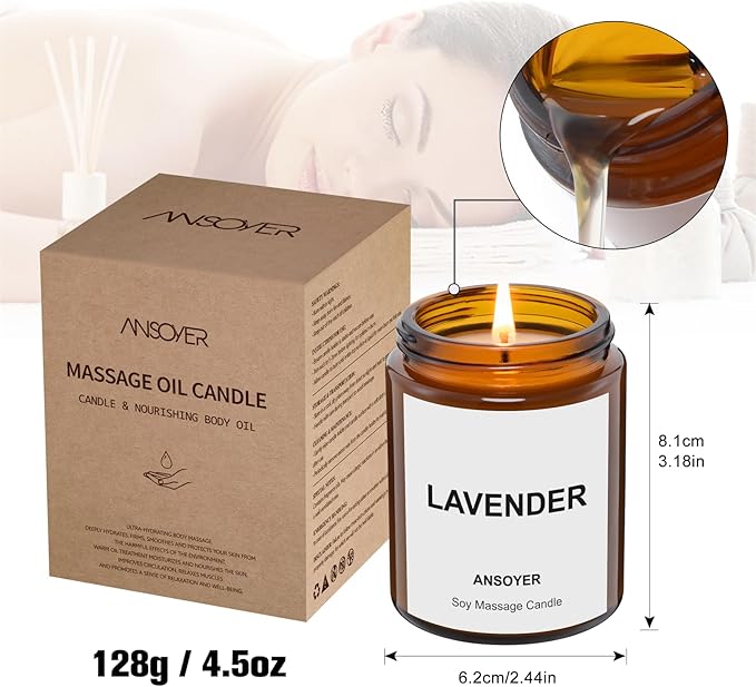 Massage Candles, Massage Oil Candles for Relaxation Gifts, Body Oil, Body Lotion, Edible Soy + Hemp Seed Oil Based, Jars- 4.5OZ (Lavender)