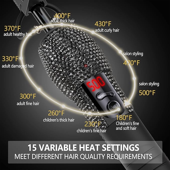 DAN Technology LCD Screen Digital Display Diamond Shaped Hot Comb, Black, 13.1 x 2.3 inches, 500 Degree Plug in Hot Comb with Adjustable Temperatures, Temperature Lock, Suitable for All Hair Types