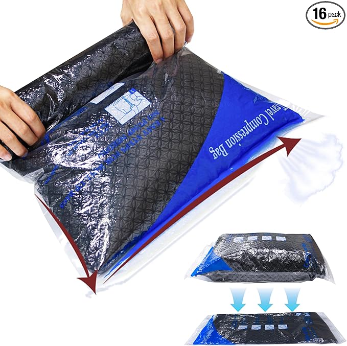 16 Pack Compression Bags for Travel | Vacuum Seal Storage Bags for Luggage & by MEIQIHOME