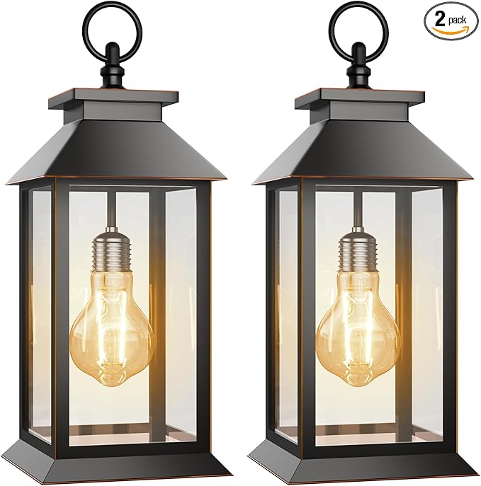 2 Pack Hanging Solar Lanterns Glass Solar Lights Outdoor Waterproof Upgraded by AYTPU