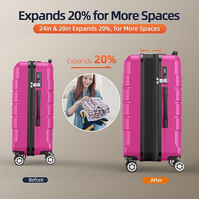 SHOWKOO Luggage Sets Expandable PC+ABS Durable Suitcase Sets Double Wheels TSA - Image 5
