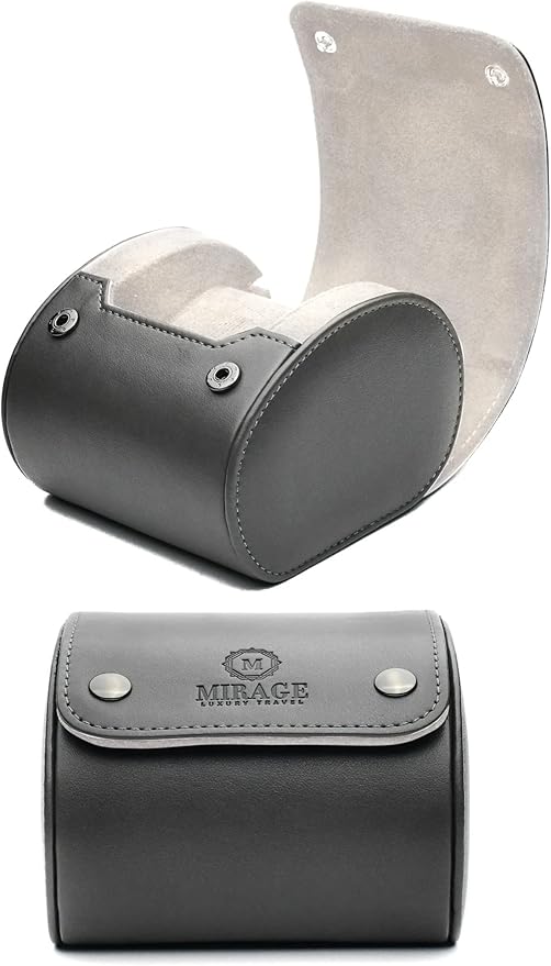 Gray/Ivory - 1 Watch Travel Case by MirageLuxuryTravel