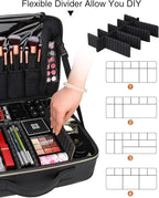 Relavel Makeup Case Large Makeup Bag Professional Train Case 16.5 inches Travel Cosmetic Organizer Brush Holder Waterproof Makeup Artist Storage Box, 3 Layer Large Capacity, with Adjustable Strap