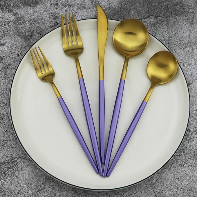 Gugrida 5-Piece Matte Gold Silverware Set, 18/10 Stainless Steel Satin Finish - Image 4