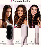 3 in 1 Automatic Curling Iron with Interchangeable 1'' Barrel, Hair Crimper, Straightening Brush, Rotating Ceramic Curling Iron with 3 Temp, 2-Way Rotation, 10S Fast Heating, Dual Voltage