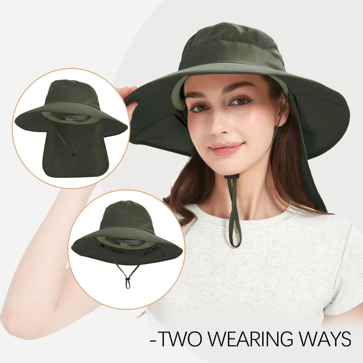 Fishing Hat Breathable Wide Brim Sun Hats with Neck Flap Bucket Hat Outdoor Safari Hat for Men Women UPF 50+ Sun Protection ArmyGreen (Armygreen)