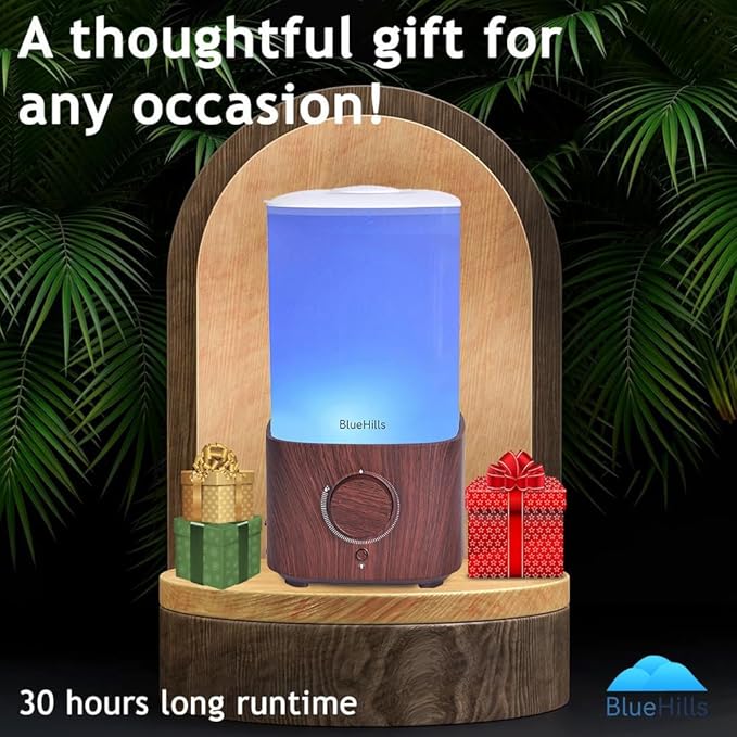 BlueHills Premium 2300 ML XL Large Essential Oil Diffuser Humidifier Combo for Large Room Home Huge Coverage Area 2 Liter Capacity Huge Diffuser with Décor LED Lights Square Dark Wood Grain - L003