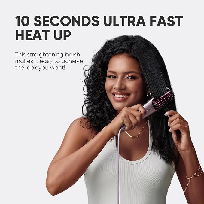 Hair Straightener Brush, Hair Straightener Comb with 3 Temps 20s Fast Heating Shine, Gold Rose