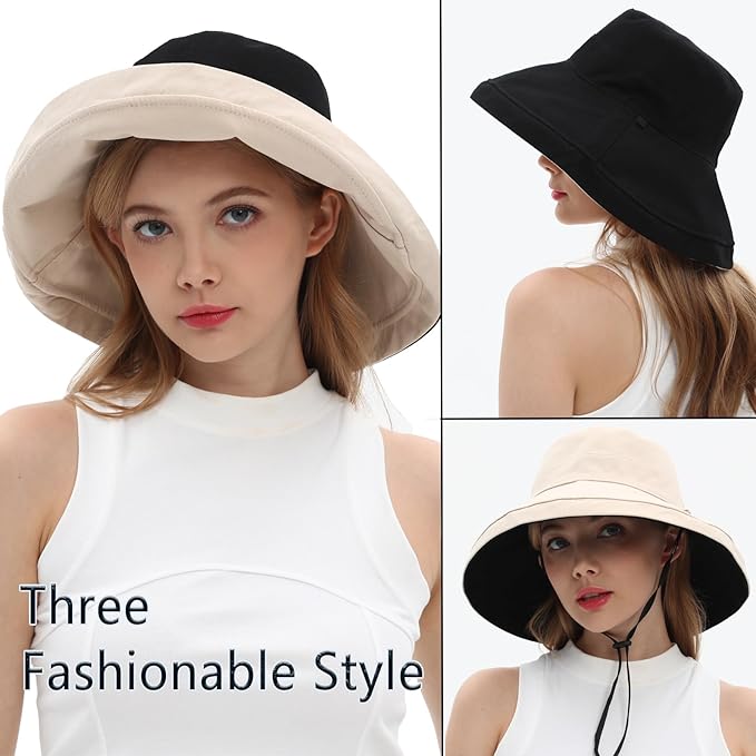 vidsel Womens Sun Hats Wide Brim Reversible Bucket Cotton Hat Packable Summer - Image 5