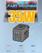 Universal Travel Adapter 35W PD Fast Charging Offers 3 USB-A Ports, 2 USB-C - Image 2