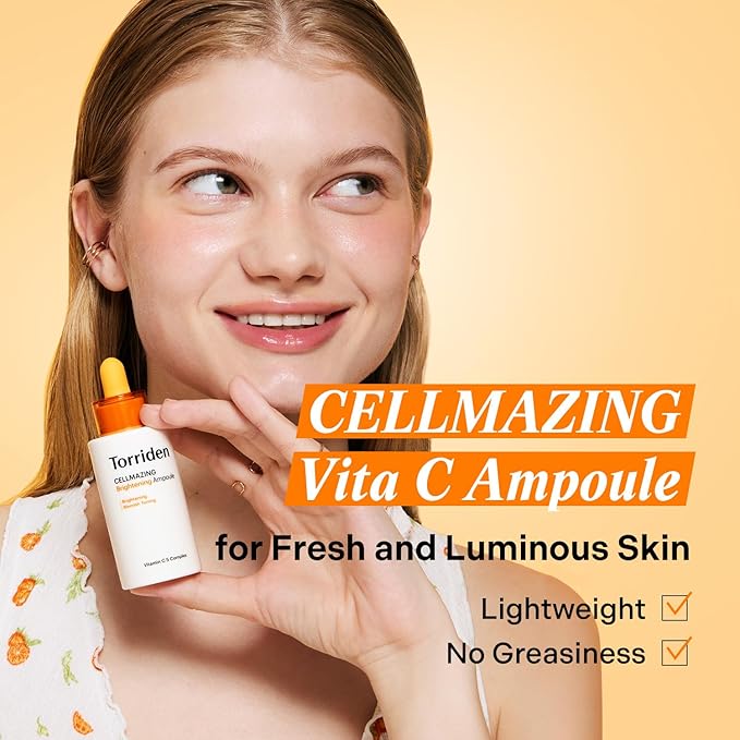 Torriden CELLMAZING Vita C Ampoule 30ml (1.01 fl.oz.) | Refining Sagging Pores and Skin Texture | 5D Vitamin C, Seaweed Complex, Panthenol | Korean Facial Serum