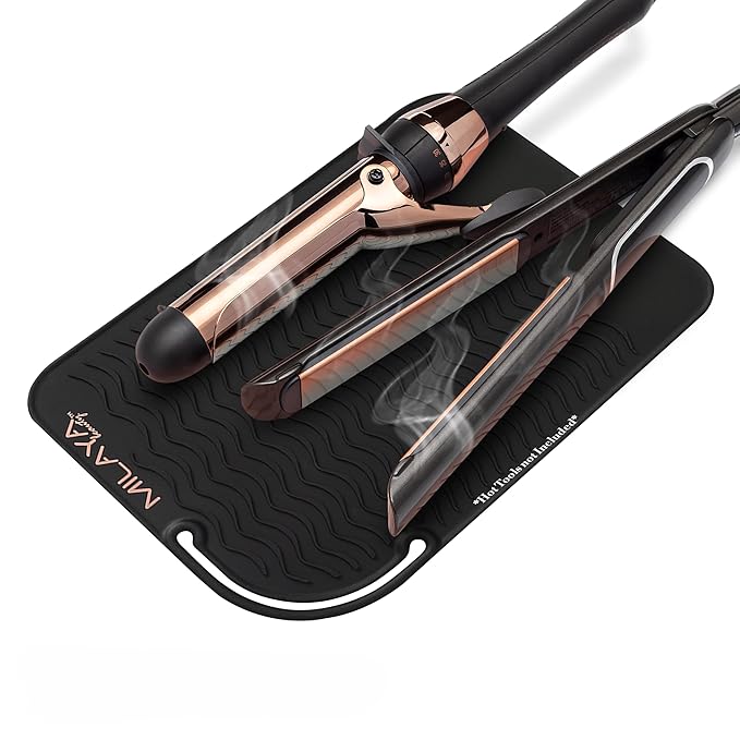 Vanity Accessories Heat Resistant Mat – Silicone Flat Iron & Curling Iron Holder, Non-Slip Vanity Mat & Hot Tool Mat for Home, Salon, or Travel Use