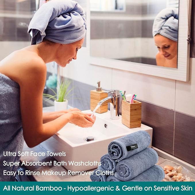 Wash Cloths 6 Pack, Super Soft and Gentle Face Towel on Sensitive Skin, Reusable Makeup Remover Eraser, 13x13 inch Large Washcloths for Face and Body, Easy to Clean Slate Blue Facial Cleaning Cloths