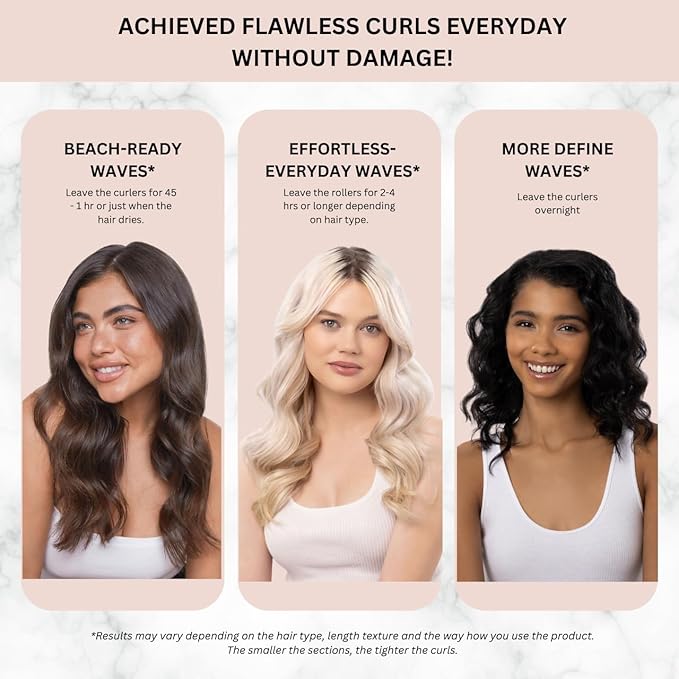 Kitsch Satin Pillow Rollers -Heatless Hair Curler, Hair Rollers, Heatless Curls Overnight, Flexible Curling Rods for Long &Short Hairs, Flexi Rod Curlers to Sleep in, Overnight Blowout Rods-6pc Marble