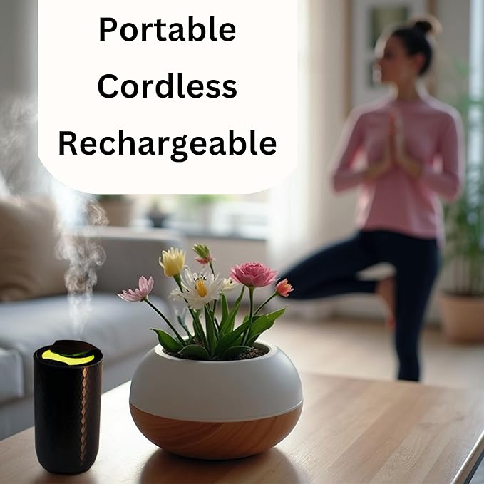 Waterless Essential Oil Diffuser – Portable Cordless Aromatherapy Diffuser for Home, Car & Office – 3 Mist Levels - 4 Timer Modes - 15ml Oil Capacity - USB-C Rechargeable