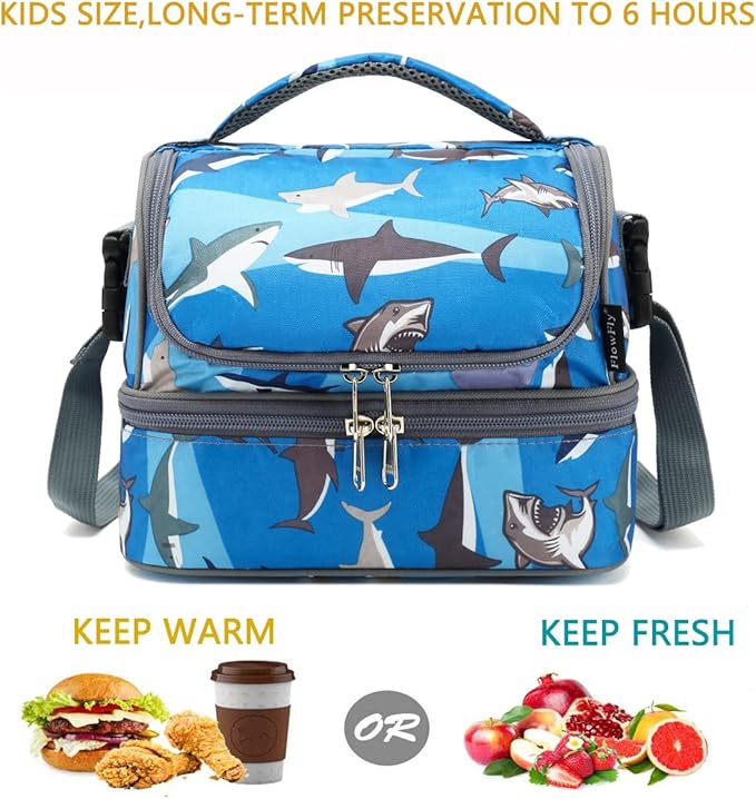 FlowFly Kids Double Decker Cooler Insulated Lunch Bag Large Tote - Image 2