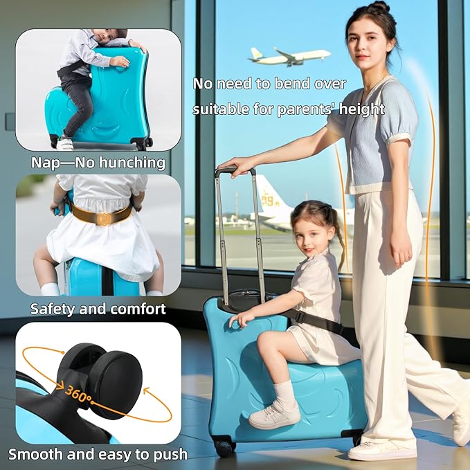 N-A Kids Ride On Suitcase with Wheels, Scooter Luggage - Image 2