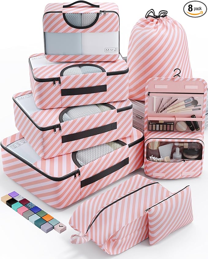 Veken 8 Set Packing Cubes for Travel Essentials, Suitcase Organizer Bags in 4 by Veken